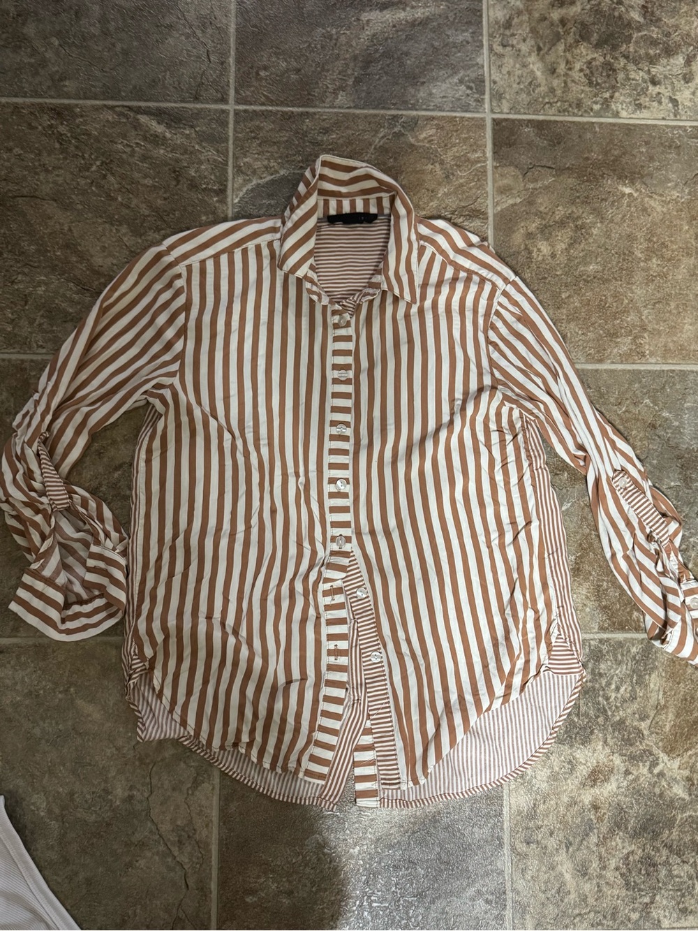 Relaxed Stripe Button-Up Blouse in Brown and White